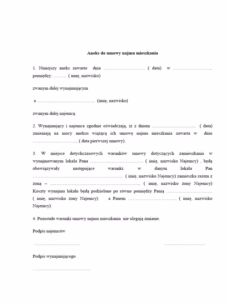 Czego nie można zmienić aneksem do umowy najmu?