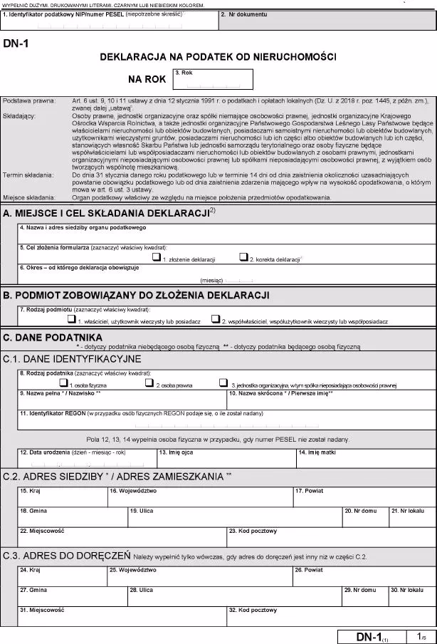 Kto składa deklarację na podatek od nieruchomości?