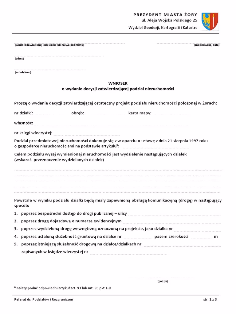 Jakie dokumenty należy dołączyć do wniosku o podział nieruchomości?