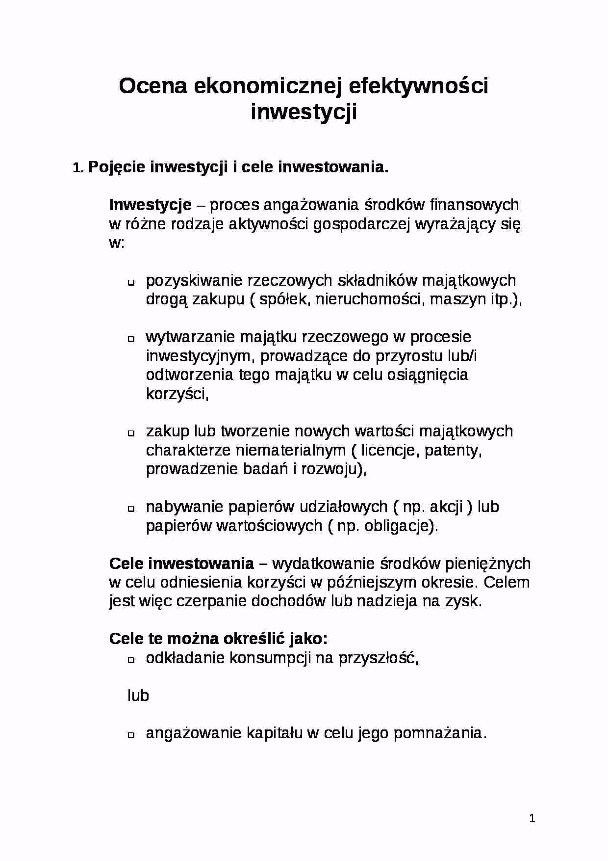 Jakie są kryteria oceny inwestycji?