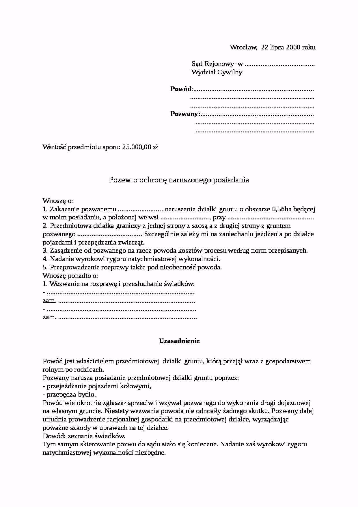 Jakie jest przedawnienie naruszenia posiadania?